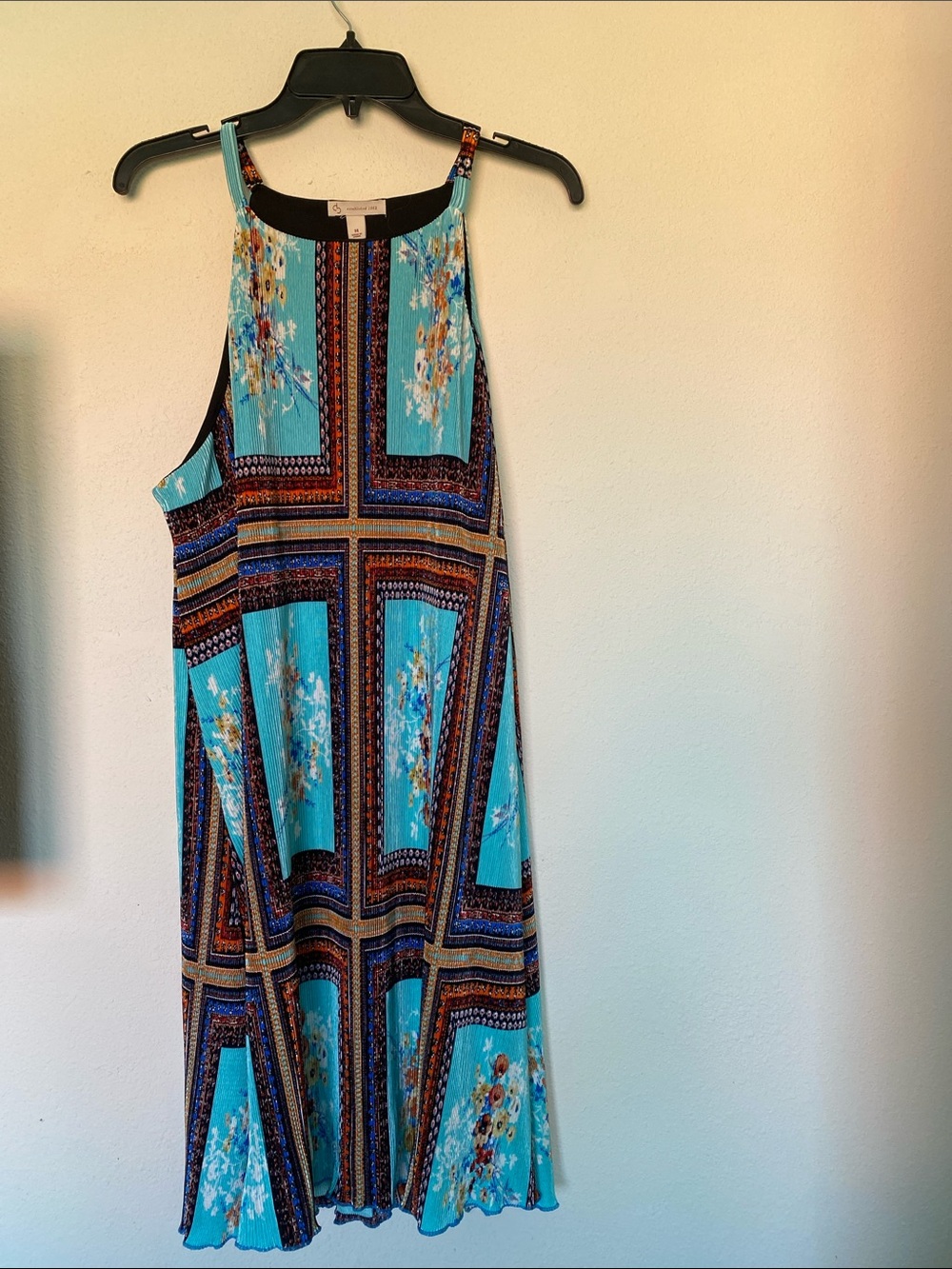 DressBarn DB Established 1962 Size 14 Turquoise Floral Pleated Maxi Dress